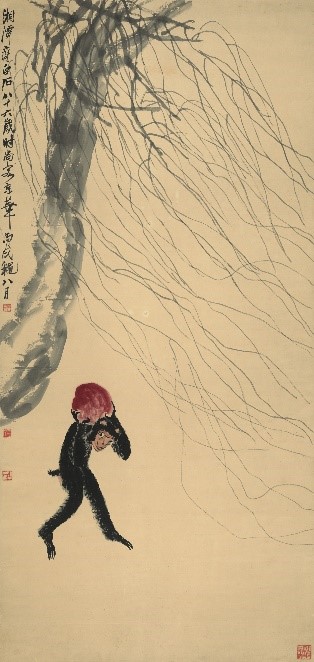 <h2>黑猿祝寿</h2><p>作者：齐白石</p><p>创作年代：1946年</p><p>规格：236cm×111cm</p><p>品类：中国画</p>